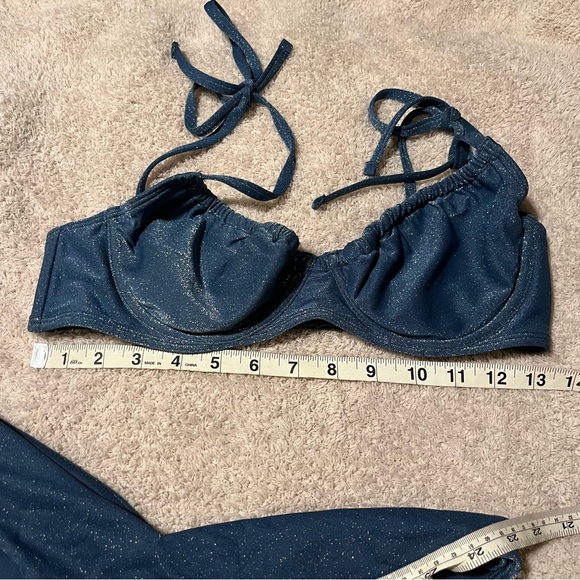 Abercrombie Blue Shimmer Bikini '90s Top and High Leg Cheeky Bottom, size Medium - Picture 5 of 11